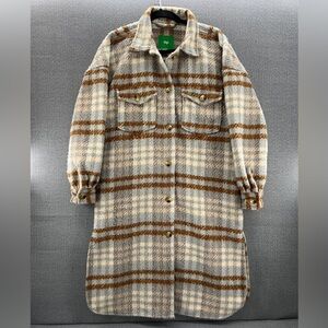 Dip Womens Thick Heavyweight Oversized Fuzzy Flannel Plaid Button Up Coat Size M